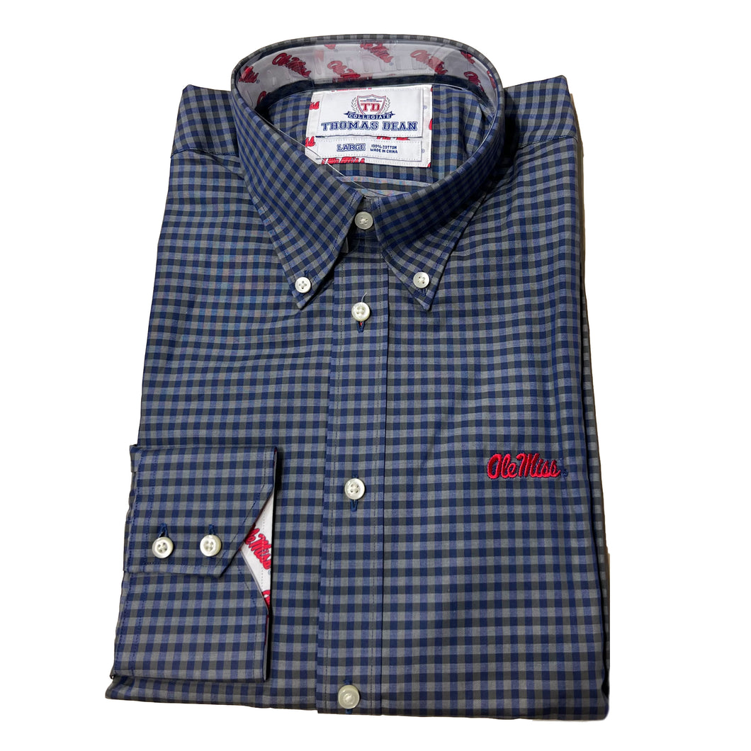 TDC Ole Miss Button Down - Blue & Grey Gingham