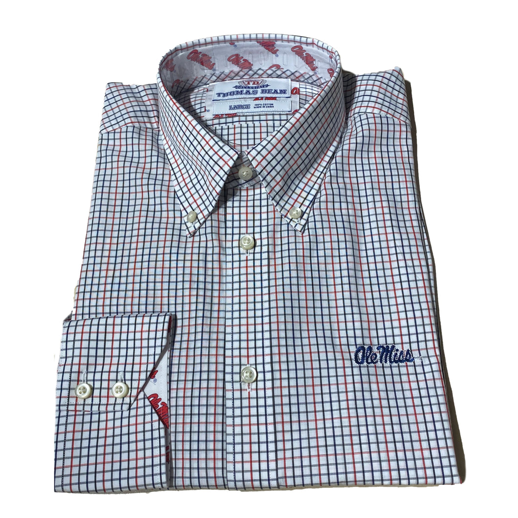 TDC Ole Miss Button Down - White Blue & Red Plaid